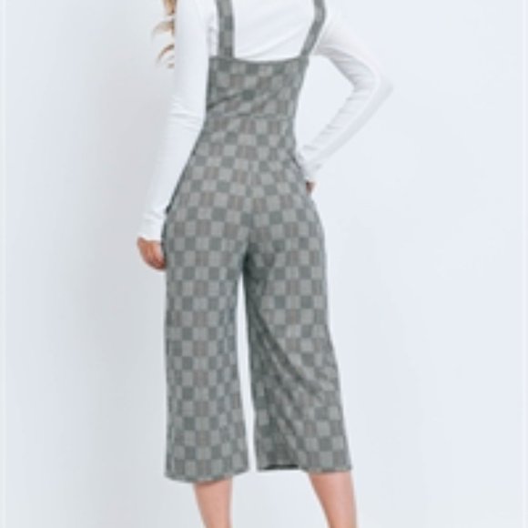 Black and Gray Checkered Jumpsuit, Mid-Calf Length - Picture 3 of 5